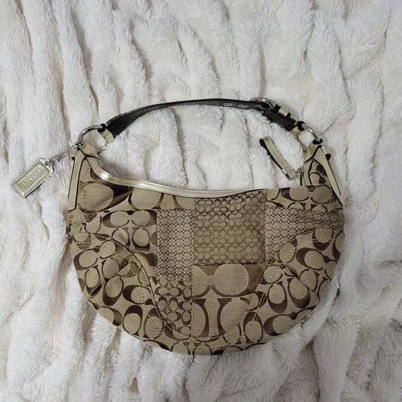 Elegant Tan Patchwork Shoulder Bag - Picture 1 of 5